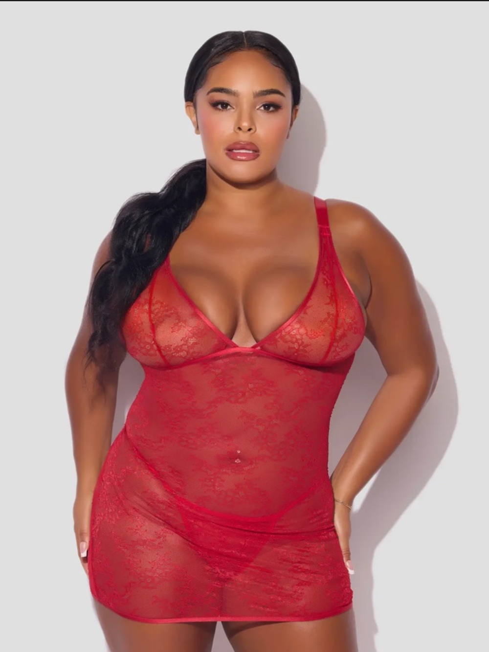 NWT Luxury Open Back Lace Strappy Chemise | Red | Size L